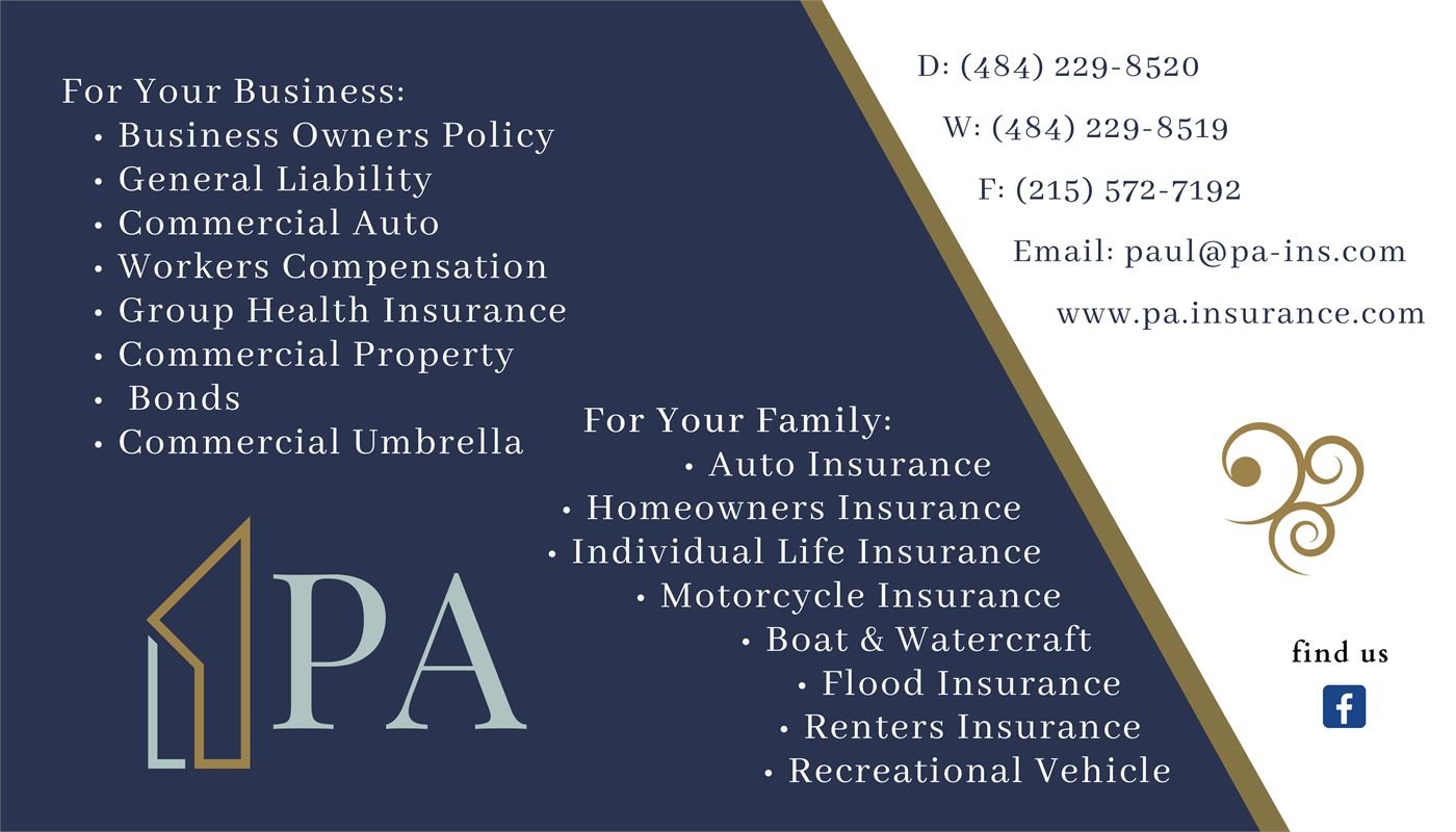 PA Insurance Brokers — Business card, services side